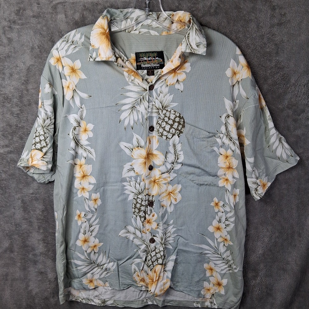Hawaiian Reserve Collection Shirt Men Size Medium Floral Pineapple Print Rayon